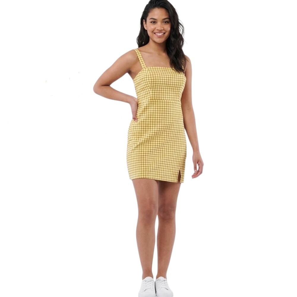 Hollister Yellow Tartan Plaid Cher Horowitz 90s Mini Dress Square Neck Small S